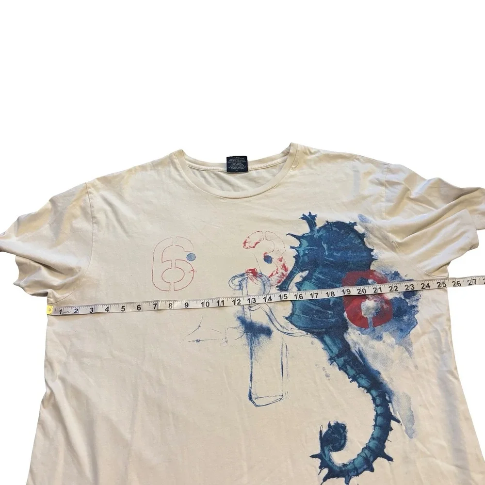 Vintage Polo Ralph Lauren Mens XL Cream Seahorse Graphic Shirt Short Sleeve Tee